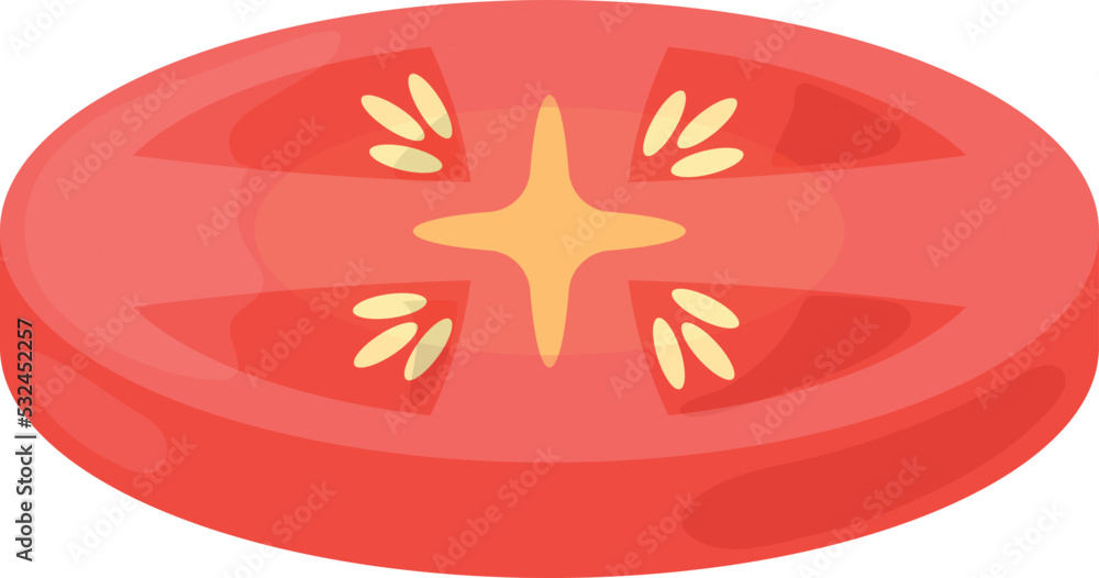Tomato slice icon. Round red cartoon vegetable