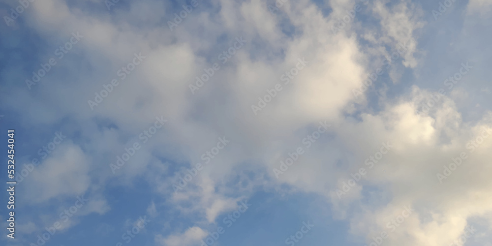 Natural and fresh winter morning of cloudy blue sky, Fluffy, puffy, fresh and shinny clouds on a windy sky, Panorama sky and cloud of winter morning, fantastic fuzzy and puffy blue sky for design.