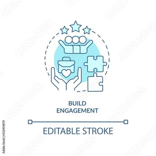 Build engagement turquoise concept icon. Corporate culture. Employee communication abstract idea thin line illustration. Isolated outline drawing. Editable stroke. Arial, Myriad Pro-Bold fonts used