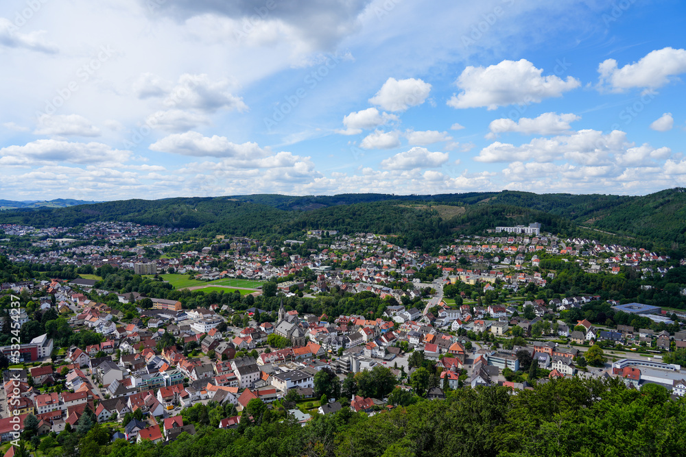 View of Marsberg and the surrounding countryside. Aerial view.
View from the Bilstein Tower.