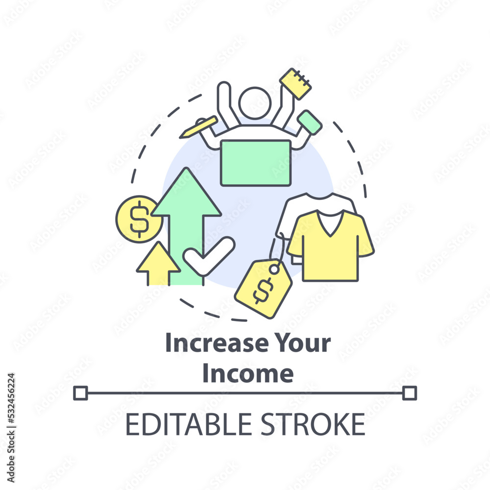 Increase your income concept icon. Change job for better pay. Budgeting for inflation abstract idea thin line illustration. Isolated outline drawing. Editable stroke. Arial, Myriad Pro-Bold fonts used Increase your income concept icon. Change job for better pay. Budgeting for inflation abstract idea thin line illustration. Isolated outline drawing. Editable stroke. Arial, Myriad Pro-Bold fonts used