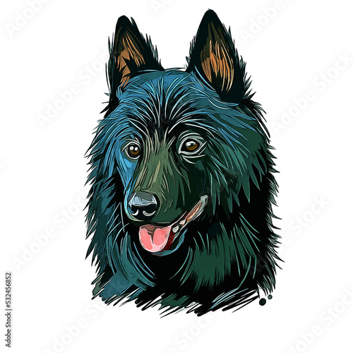 Schipperke Dog Breed Watercolor Sketch Hand Drawn Painting Silhouette Sticker Illustration Sublimation EPS Vector Graphic