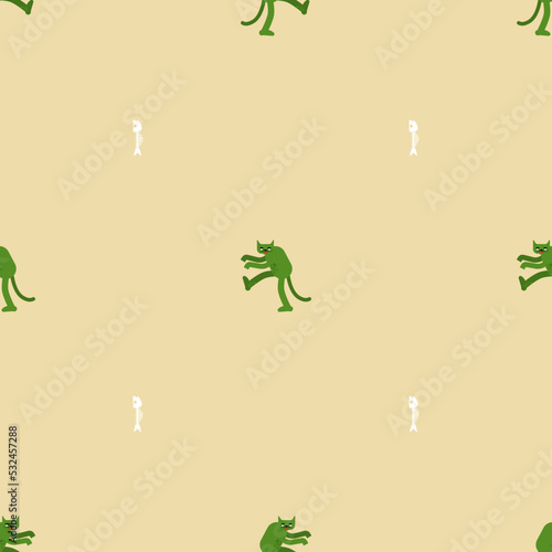 Zombie cat pattern seamless. Zombi pet background. Vector texture