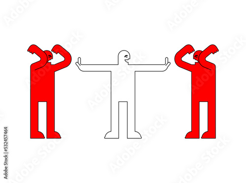 Peacemaker Stop quarrel. Man reconciles angry people. people swear