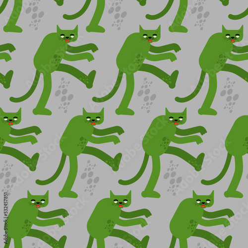 Zombie cat pattern seamless. Zombi pet background. Vector texture
