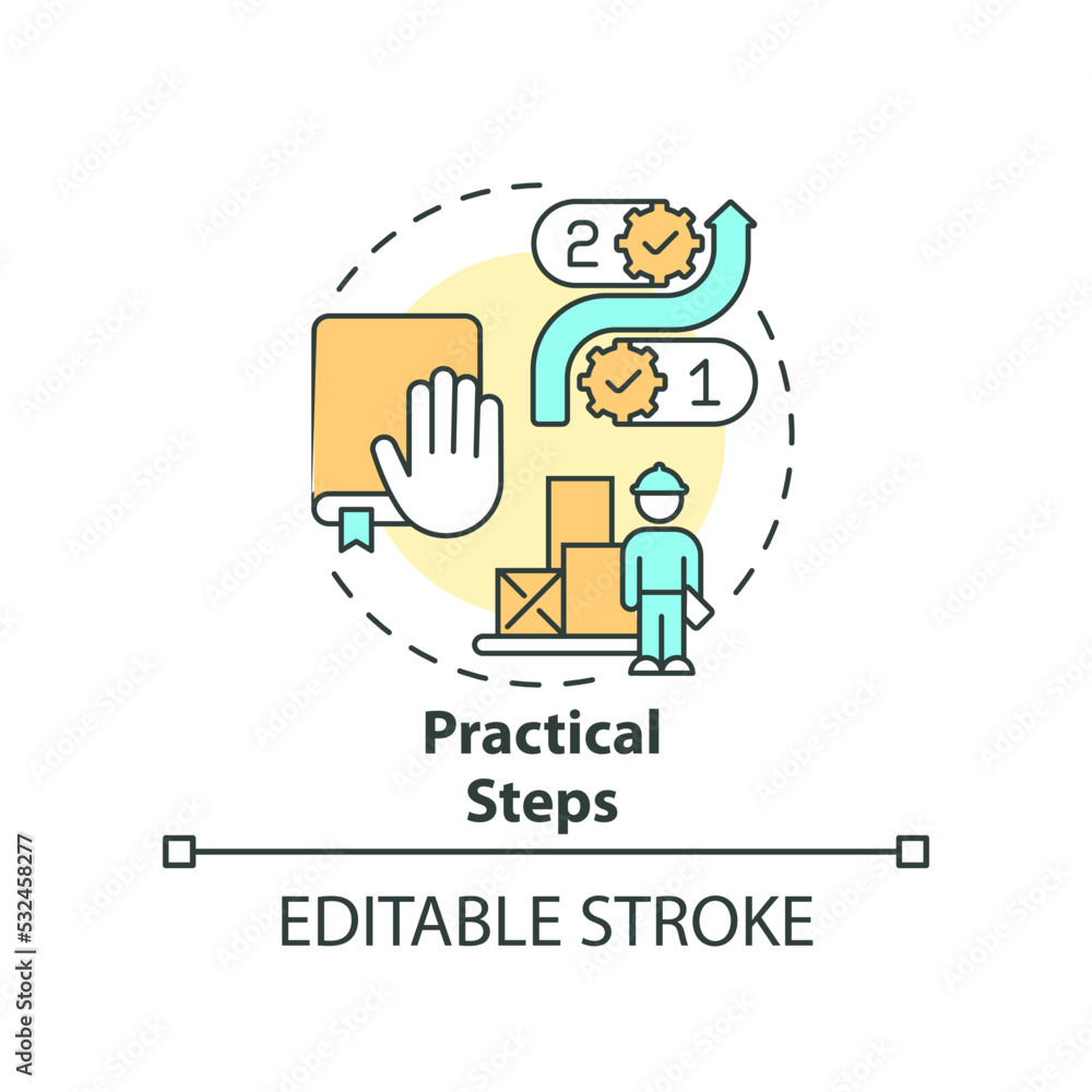 Practical steps concept icon. Warehousing. Dealing with inflation in construction abstract idea thin line illustration. Isolated outline drawing. Editable stroke. Arial, Myriad Pro-Bold fonts used