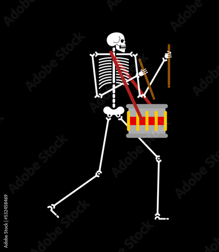 Skeleton musician with drum. Death Orchestra. Vector illustration