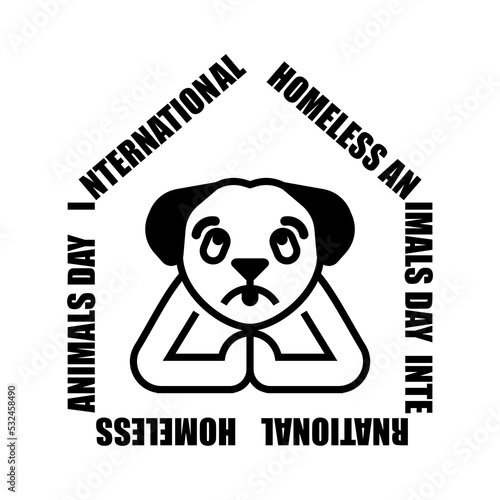 International homeless animals day. Sad dog prays. I need home. Concept illustration for an animal shelter.