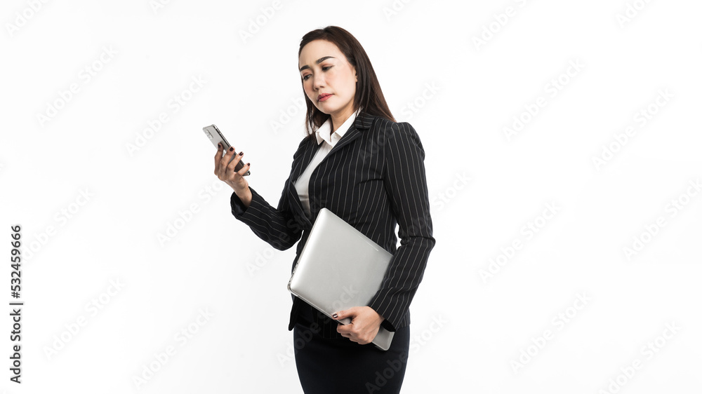 Business Woman holding smartphone and laptop Business Woman holding smartphone and laptop