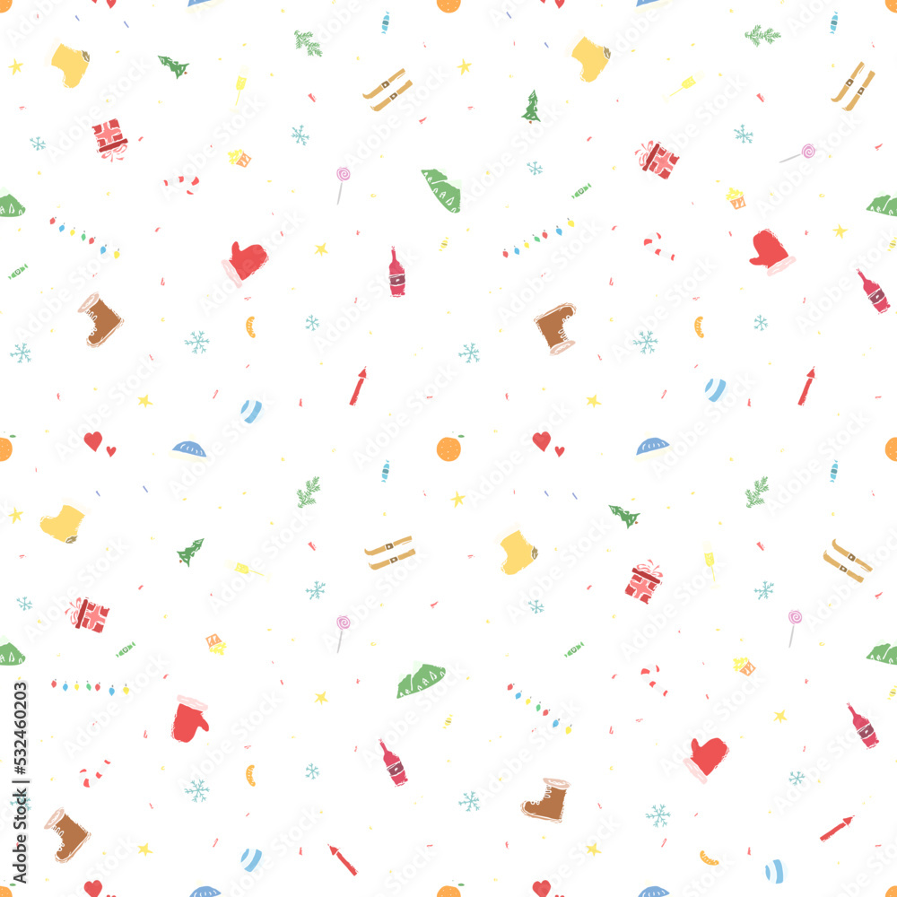 Seamless christmas pattern. New year background. Doodle illustration with christmas and new year icons Seamless christmas pattern. New year background. Doodle illustration with christmas and new year icons