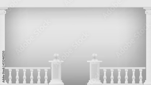 Balustrade antique white fence columns and copy space realistic vector illustration