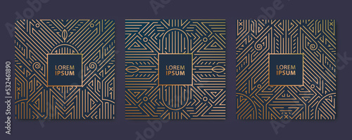 Vector set of luxury cover templates, square line art deco patterns. Design elements for placards, banners, flyers, presentations and cards
