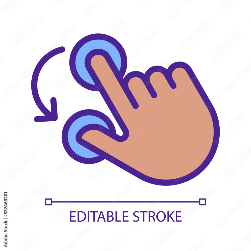 Double finger rotation gesture pixel perfect RGB color icon. Hold and spin with two fingers. Touchscreen control. Silhouette symbol on white space. Solid pictogram. Vector isolated illustration Double finger rotation gesture pixel perfect RGB color icon. Hold and spin with two fingers. Touchscreen control. Silhouette symbol on white space. Solid pictogram. Vector isolated illustration