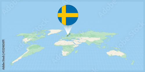 Location of Sweden on the world map, marked with Sweden flag pin.