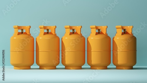 row of orange lpg gas tanks photo