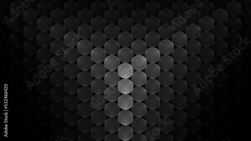 Black abstract isometric cube of luminous circles wallpaper background. Elegant minimal subtle dark grey geometric design for business presentation backdrop. Technology concept 3D fractal rendering..