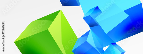 3d vector abstract background. Flying cubes composition. Trendy techno business template for wallpaper, banner, background or landing