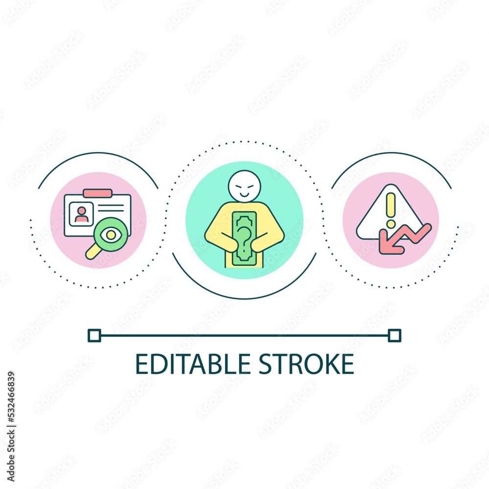 Obraz premium Investment fraud loop concept icon. Theft of personal data. Financial risk predictions abstract idea thin line illustration. Isolated outline drawing. Editable stroke. Arial font used