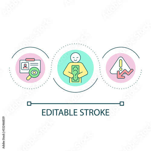 Investment fraud loop concept icon. Theft of personal data. Financial risk predictions abstract idea thin line illustration. Isolated outline drawing. Editable stroke. Arial font used