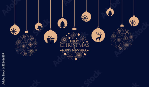 Merry christmas card with hanging ball decoration 