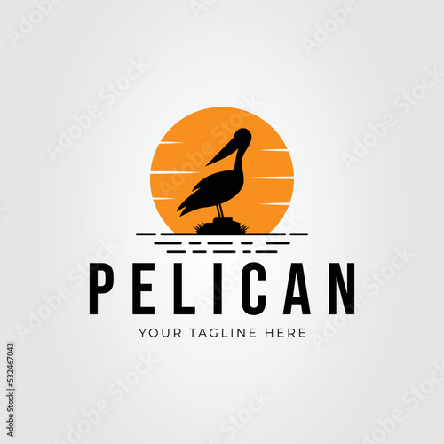 silhouette pelican bird logo or perching heron icon vector illustration design.