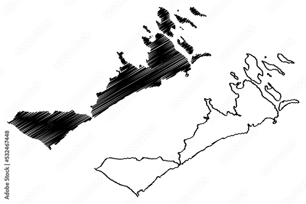 Kerkennah Islands (Republic of Tunisia, archipelago) map vector illustration, scribble sketch Chergui and Gharbi map