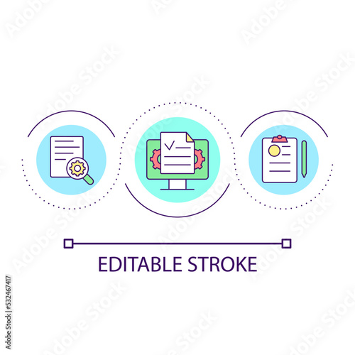 Digital documents usage loop concept icon. Digitization of corporate paperwork. Optimization abstract idea thin line illustration. Isolated outline drawing. Editable stroke. Arial font used