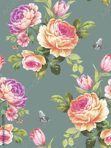 Classic Popular Flower Seamless pattern background.Perfect for wallpaper, fabric design, wrapping paper, surface textures, digital paper.