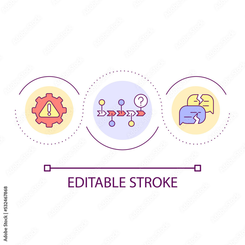 Beware for wrong direction loop concept icon. Prediction of possible risks. Crisis management abstract idea thin line illustration. Isolated outline drawing. Editable stroke. Arial font used Beware for wrong direction loop concept icon. Prediction of possible risks. Crisis management abstract idea thin line illustration. Isolated outline drawing. Editable stroke. Arial font used