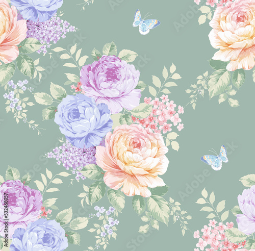 Classic Popular Flower Seamless pattern background.Perfect for wallpaper, fabric design, wrapping paper, surface textures, digital paper.