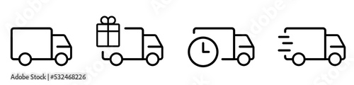 Set of delivery icons. Delivery truck icon set. Delivery line icons set. Shipping icon collection. Fast delivery truck icon. Vector illustration