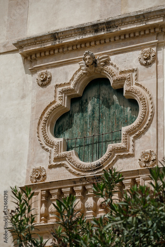 Baroque style details of houses and balconies at Scicli  Sicily  Italy