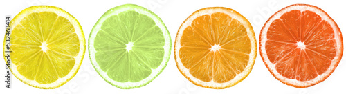 Zitrusfrüchte in den Farben von Zitrone, Limone, Orange und Grapefrucht photo