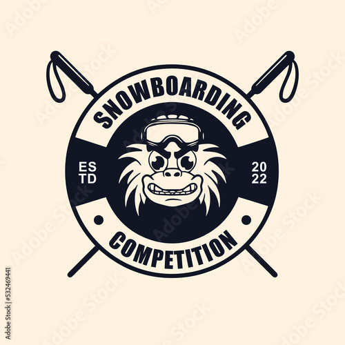 Winter emblem with yeti snowboarding logo theme