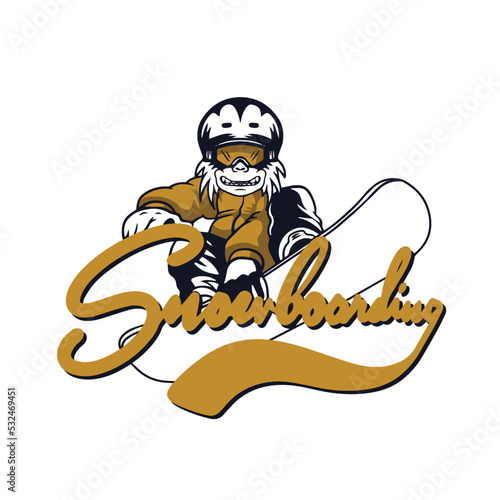 illustration  snowsurfing logo with yeti character