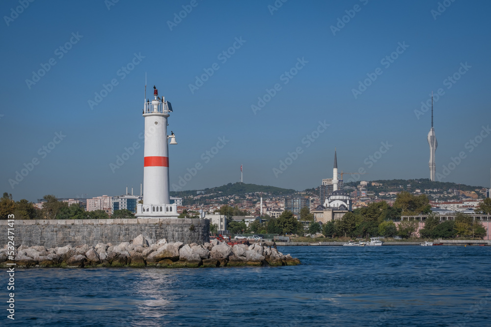 Lighthouse on the breakwater. Istanbul, Kadikoy, Haydarpasa