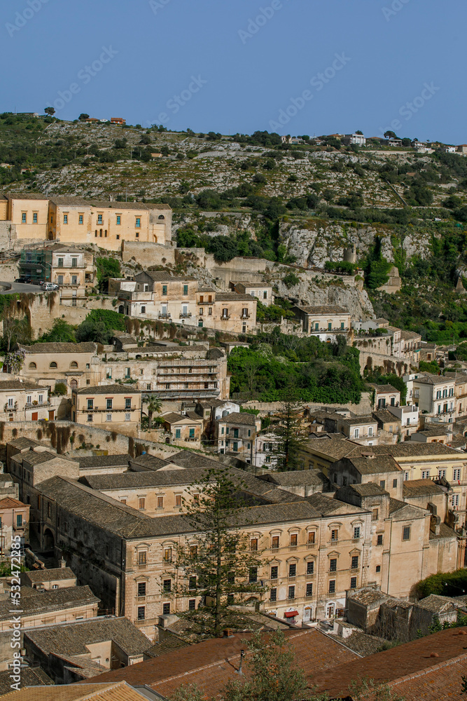 Cityscape of Modica, Sicily, Italy from panoramic point