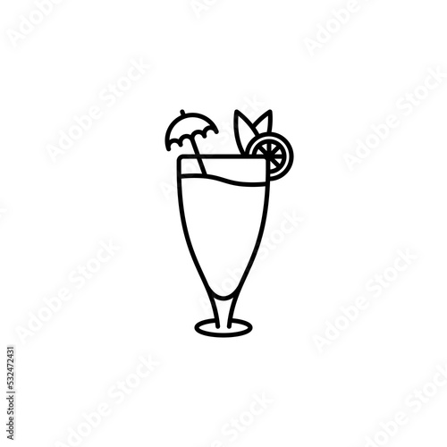 juice glass icon with umbrella garnish and lemon slice on white background. simple, line, silhouette and clean style. black and white. suitable for symbol, sign, icon or logo