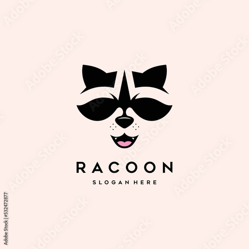 black white raccoon head logo and icon, clip art vector