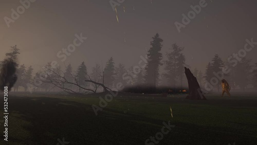 Man in Hazmat Suit walking through poisend landscape photo