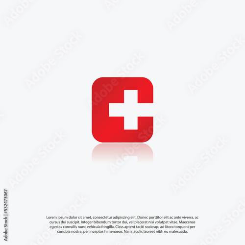 Letter C and plus or cross or medical logo with negative space or gestalt concept for medical or health care logo identity
