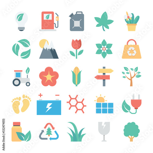 Nature and Ecology Colored Vector Icons 


