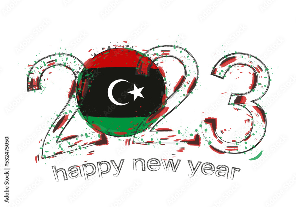 2023 Year in grunge style with flag of Libya. 2023 Year in grunge style with flag of Libya.