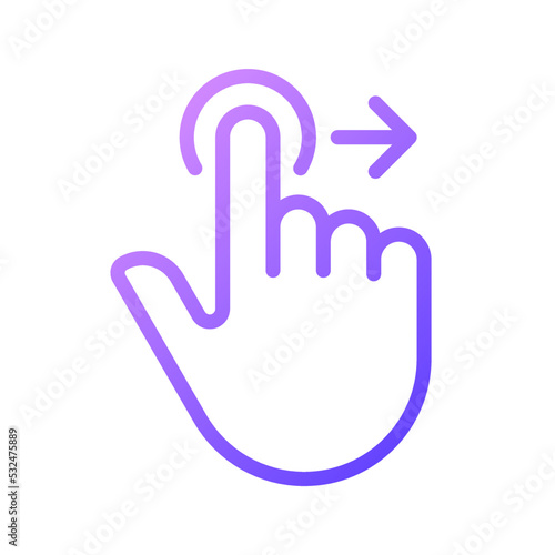 Move to right gradient linear vector icon. Smartphone interaction. Touchscreen and touchpad control. Swipe and slide. Thin line color symbol. Modern style pictogram. Vector isolated outline drawing