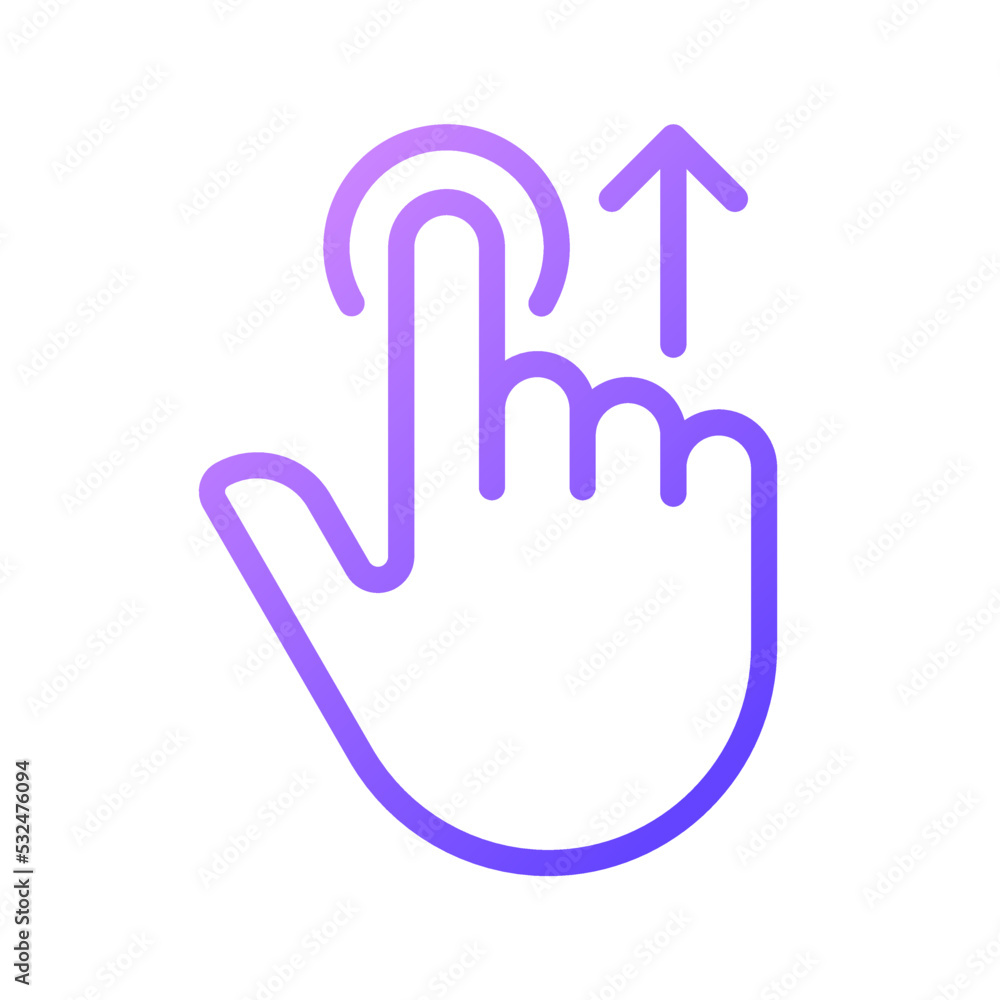 Move upwards gradient linear vector icon. Swipe up. Touchscreen control gesture. Device navigation. Slide and scroll. Thin line color symbol. Modern style pictogram. Vector isolated outline drawing