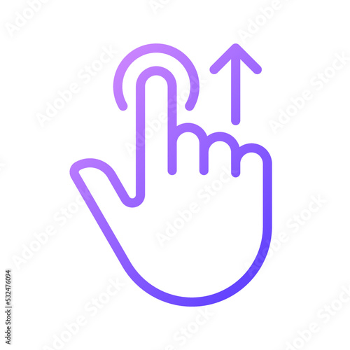 Move upwards gradient linear vector icon. Swipe up. Touchscreen control gesture. Device navigation. Slide and scroll. Thin line color symbol. Modern style pictogram. Vector isolated outline drawing