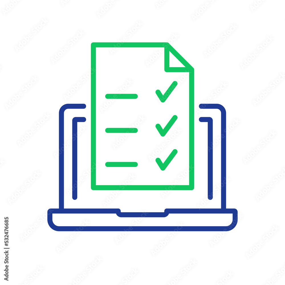 Online Exam, Taking Test, Questionnaire or Checklist on Device Screen. Laptop with Online Form Survey Line Icon. Online Education and Elearning Outline Sign. Editable stroke. Vector illustration Online Exam, Taking Test, Questionnaire or Checklist on Device Screen. Laptop with Online Form Survey Line Icon. Online Education and Elearning Outline Sign. Editable stroke. Vector illustration