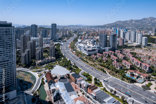 Aerial photography of modern buildings in Qingdao West Coast New Area