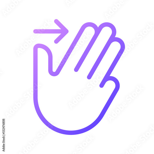 Three finger swipe gradient linear vector icon. Multi touch control. Touchscreen navigation. Technology. Digital device. Thin line color symbol. Modern style pictogram. Vector isolated outline drawing