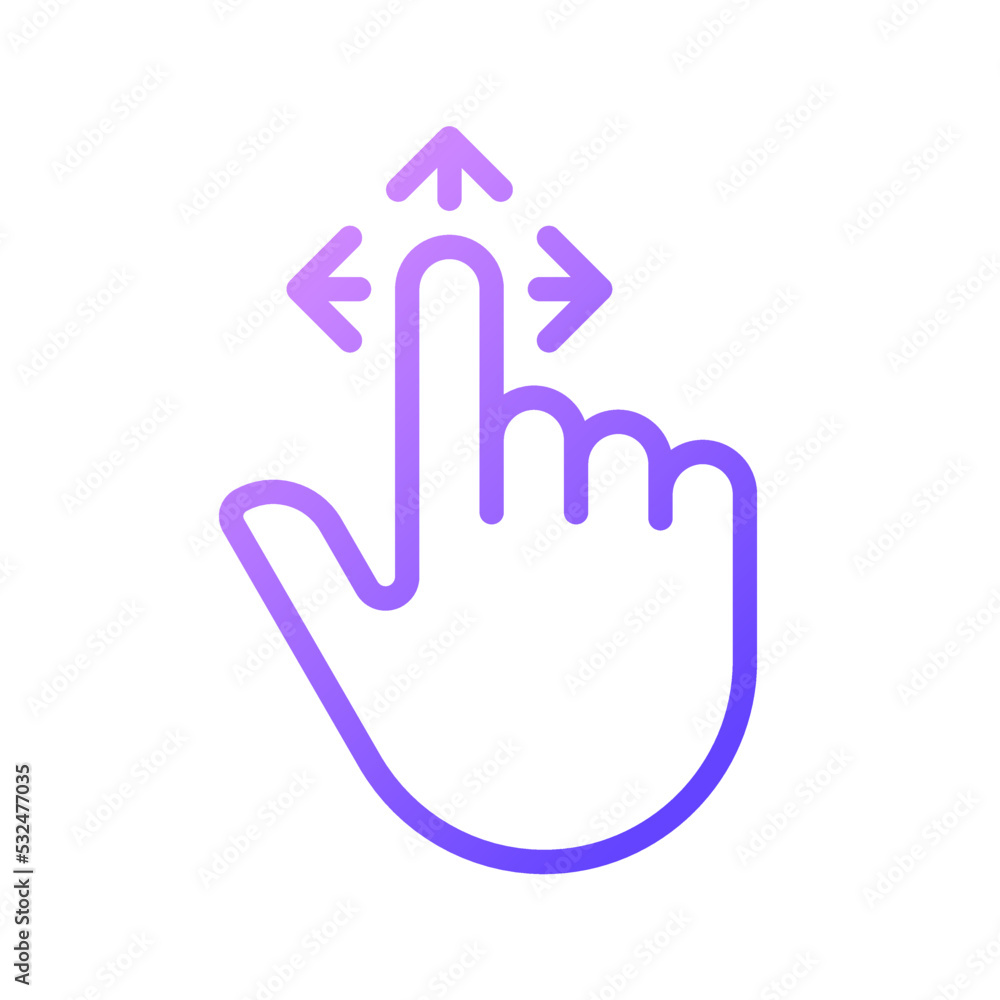 Drag gradient linear vector icon. Tap and pull image. Touchscreen control gesture. Pointing finger. Smartphone. Thin line color symbol. Modern style pictogram. Vector isolated outline drawing Drag gradient linear vector icon. Tap and pull image. Touchscreen control gesture. Pointing finger. Smartphone. Thin line color symbol. Modern style pictogram. Vector isolated outline drawing